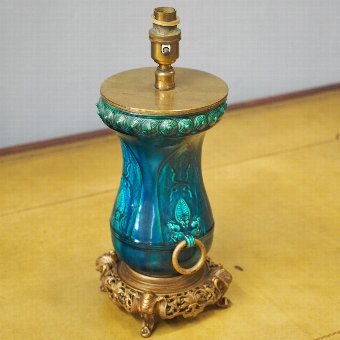 Chinese Turquoise Porcelain and Brass Lamp