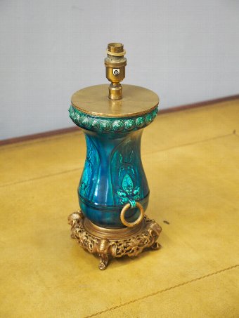 Antique Chinese Turquoise Porcelain and Brass Lamp