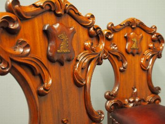 Antique Pair of George IV Carved Mahogany Hall Chairs