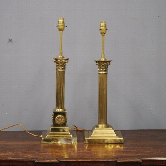 Set of 2 Victorian Brass Corinthian Lamps