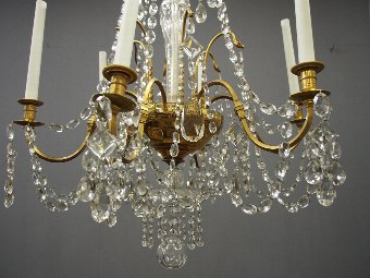 Antique Large Gilt Brass and Glass Chandelier
