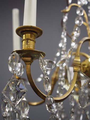 Antique Large Gilt Brass and Glass Chandelier
