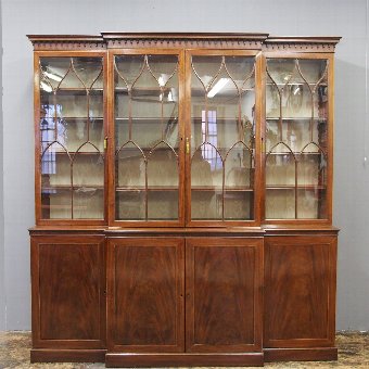 George III Mahogany and Inlaid 4 Door Breakfront Bookcase