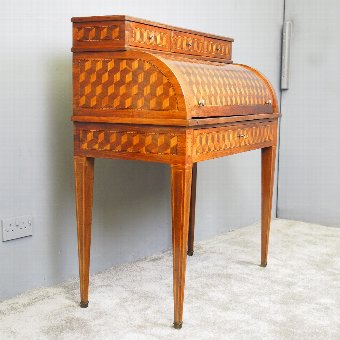 French Kingwood and Rosewood Parquetry Cylinder Desk