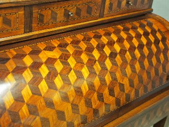 Antique French Kingwood and Rosewood Parquetry Cylinder Desk