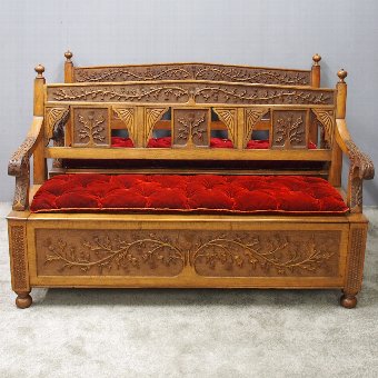 Pair of Scottish Oak Hall Benches from Skibo Castle