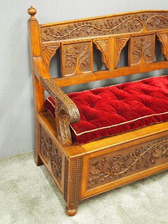 Antique Pair of Scottish Oak Hall Benches from Skibo Castle