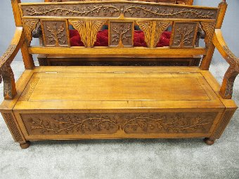 Antique Pair of Scottish Oak Hall Benches from Skibo Castle