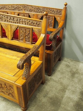 Antique Pair of Scottish Oak Hall Benches from Skibo Castle