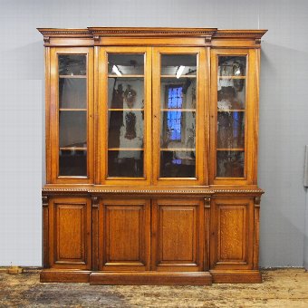 Victorian Oak 4 Door Breakfront Bookcase