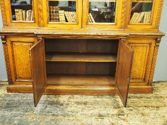 Antique Victorian Oak 4 Door Breakfront Bookcase
