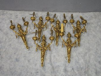 Antique Set of 6 Neoclassical Style Cast Brass Wall Sconces