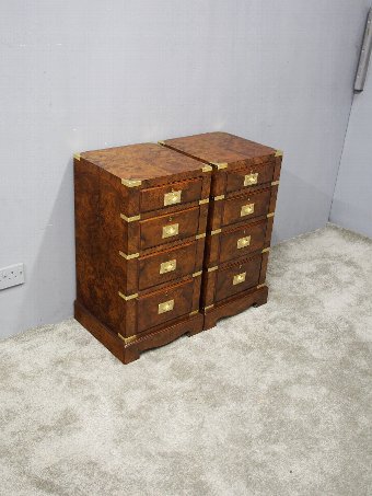 Antique Pair of Burr Walnut Military Style Bedsides or Chest of Drawers