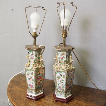 Pair of Canton Famille Rose and Verte Vases