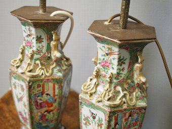 Antique  Pair of Canton Famille Rose and Verte Vases