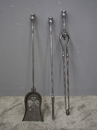 Antique Set of Polished Steel Fire Tools
