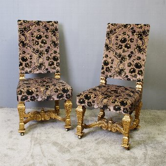 Pair of Charles II Style Gilded Side Chairs 