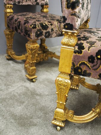 Antique Pair of Charles II Style Gilded Side Chairs 