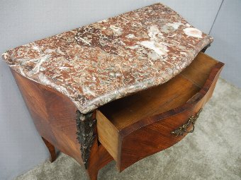Antique French Kingwood and Pink Marble Top Commode