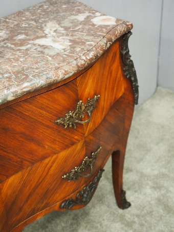 Antique French Kingwood and Pink Marble Top Commode
