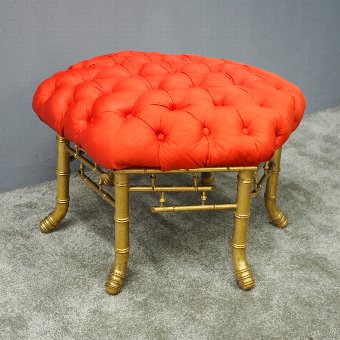 French Red Silk Deep Button Stool