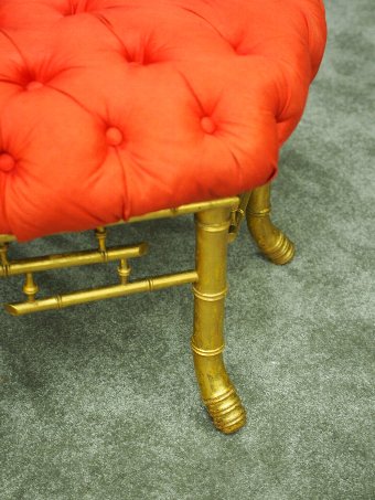 Antique French Red Silk Deep Button Stool