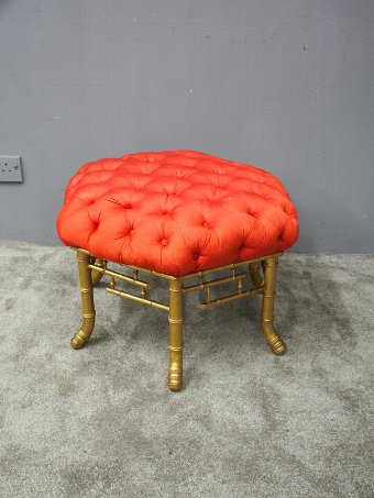 Antique French Red Silk Deep Button Stool