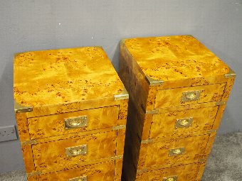 Antique Pair of Satin Birch Military Style Bedsides or Chests