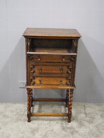 Antique Jacobean Style Oak Music Cabinet