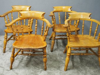Antique  Set of 4 Beech and Elm Captains Chairs