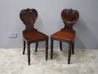 Antique Pair of Regency Mahogany Hall Chairs