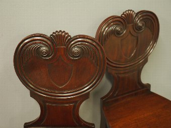 Antique Pair of Regency Mahogany Hall Chairs