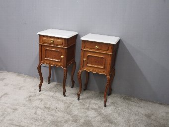 Antique Pair of French Marble Top and Oak Bedside Cabinets