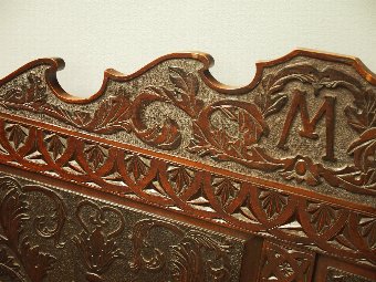 Antique Victorian Carved Walnut Hall Bench
