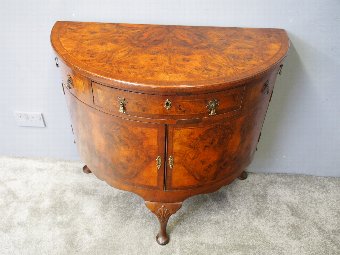 Antique Georgian Style Burr Walnut Bow Front Cabinet