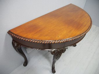 Antique Georgian Style Carved Mahogany Demi Lune Table