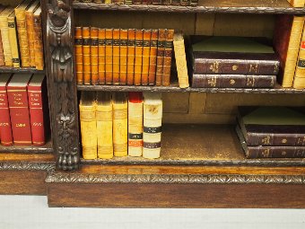 Antique Flemish Carved Oak Breakfront Open Bookcase