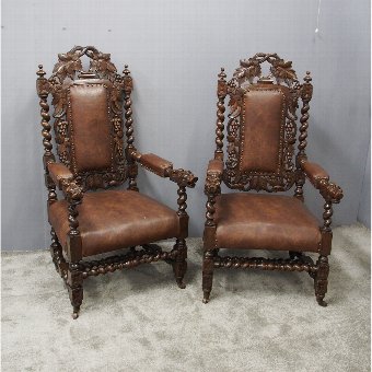 Pair of Jacobean Style Oak Chairs