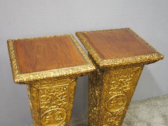 Antique Brass and Wood Pedestals