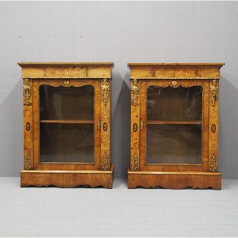 Pair of Victorian Walnut Marquetry Inlaid Pier Cabinets