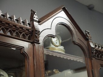 Antique Gothic Scottish Pitch Pine Cabinet Bookcase 