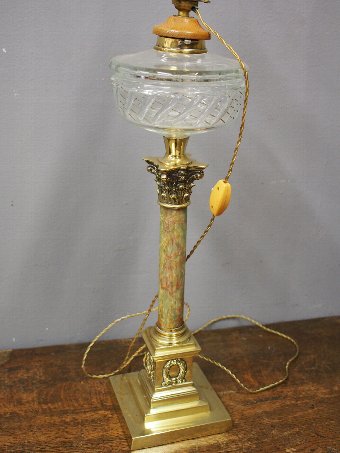 Antique Marble, Cut Crystal and Brass Victorian Oil Lamp