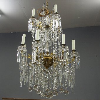Glass and Gilded Brass 2 Tier Chandelier