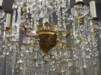 Antique Glass and Gilded Brass 2 Tier Chandelier