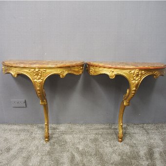 Pair of Marble Top and Gilded Console Tables