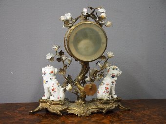 Antique French Chinoiserie Brass and Porcelain Mantel Clock