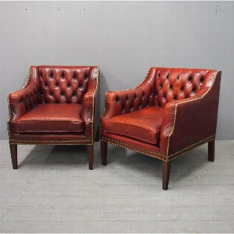 Pair of Georgian Style Red Leather Armchairs