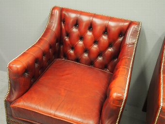 Antique Pair of Georgian Style Red Leather Armchairs