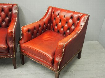 Antique Pair of Georgian Style Red Leather Armchairs