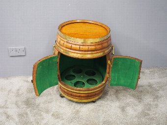 Antique Carved Oak Barrel Drinks Cabinet